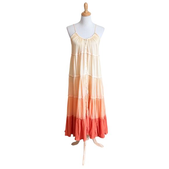 By Anthropologie Ombre Sunrise Tiered Maxi Dress Sundress Boho Bohemian Beach - Picture 1 of 7